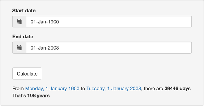 A website says that there are 39446 days between 01-Jan-1900 and 01-Jan-2008.